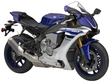 a blue and white motorcycle on a white background
