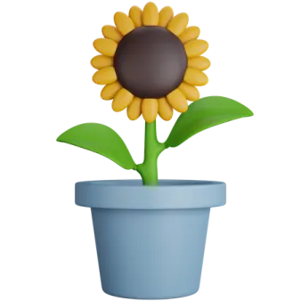 a yellow flower in a blue pot