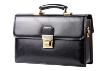 a black leather briefcase with gold hardware