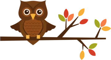 an owl sitting on a branch with leaves