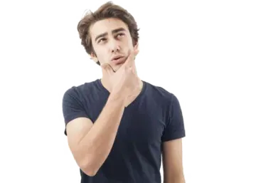 a man in a black t - shirt with his hand on his mouth