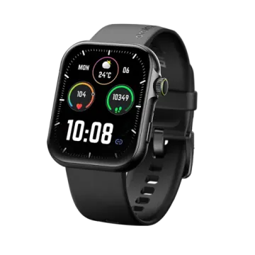 a black smart watch on a white background