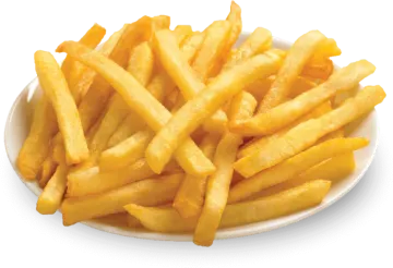 a plate of french fries on a white background