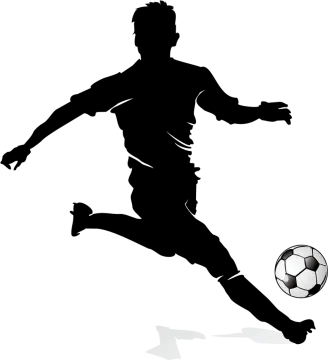 a silhouette of a soccer player kicking the ball