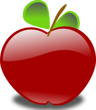 an apple with a green leaf on top