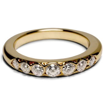 a yellow gold wedding band with five white diamonds