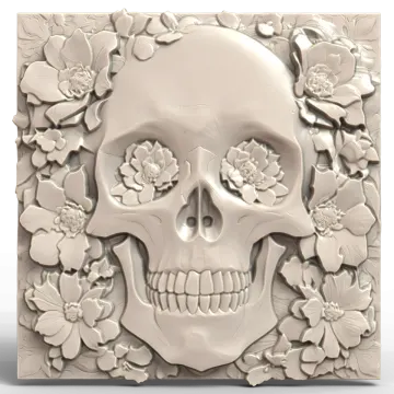 a picture of a skull surrounded by flowers