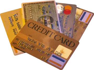 a pile of credit cards on a white background