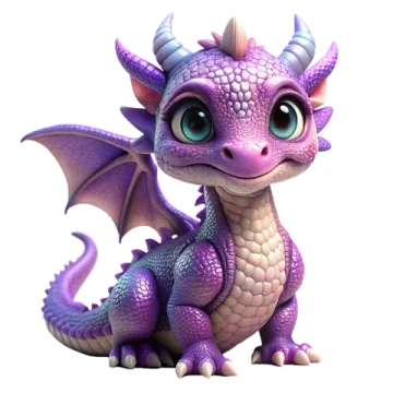 a cute purple dragon sitting on the ground