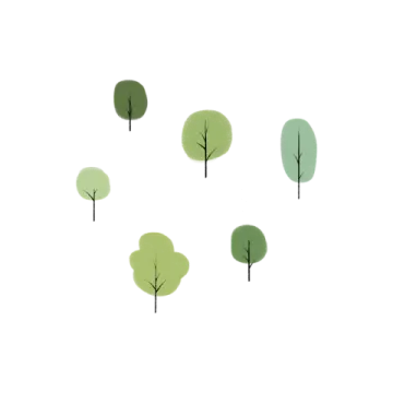 a group of trees with green leaves on them