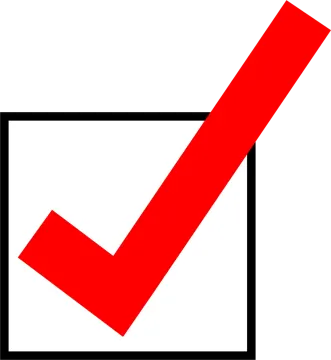 a red check mark on a white background