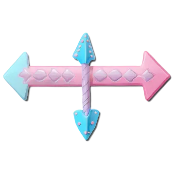 a pink and blue arrow with hearts on it