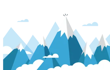 a white background with blue mountains and clouds