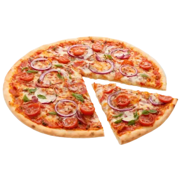 a pizza with two slices cut into it