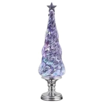 a purple glass christmas tree on a white background