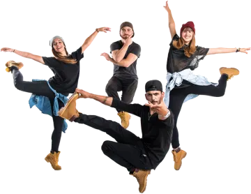 a group of people jumping in the air