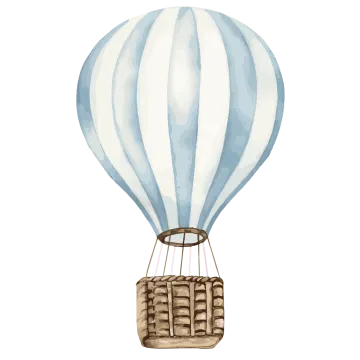 a blue and white hot air balloon on a white background