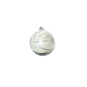a silver ball pendant on a white background