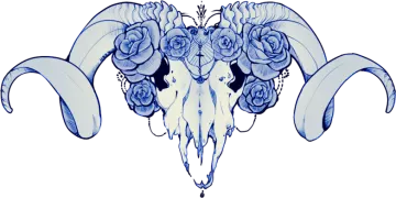 a drawing of a goat skull with roses on it