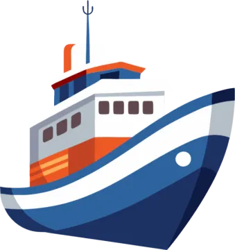 a boat with a red and blue hull