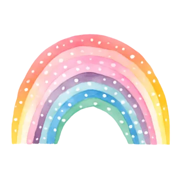 a watercolor painting of a rainbow with polka dots