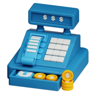 a blue cash machine with coins in it