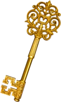 a golden key on a white background
