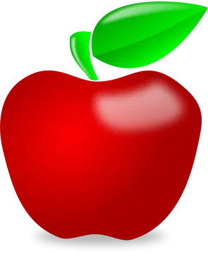 an apple with a green leaf on top
