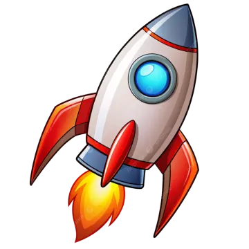 a cartoon rocket with a blue eye on it