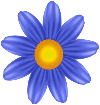 a blue flower with an orange center