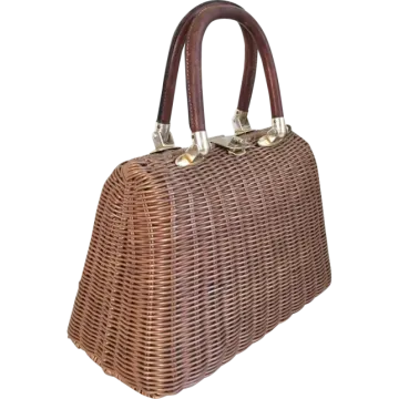 a brown wicker bag on a white background