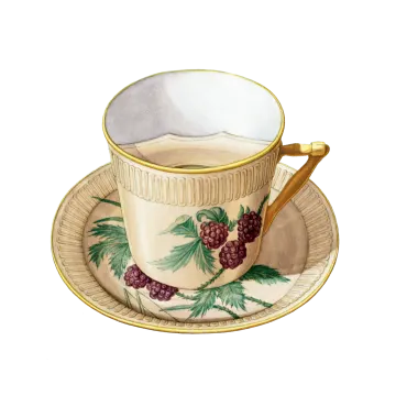 a painting of a cup and saucer