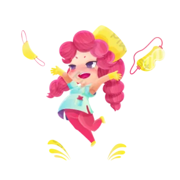 an illustration of a little girl with pink hair