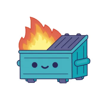 a blue box with a fire in it