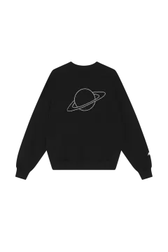 a black sweatshirt with the saturn logo on it