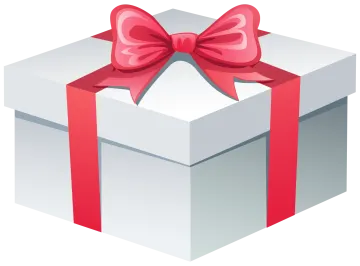 a white gift box with a red bow