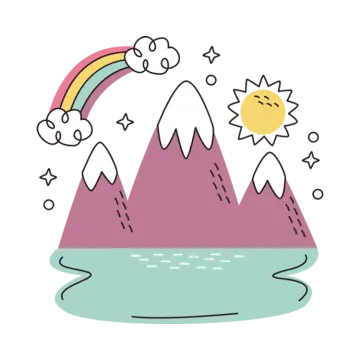 a mountain with a rainbow and stars above it