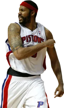 a man in a white shirt and red headband playing basketball