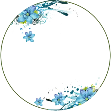 a circular frame with blue flowers and butterflies