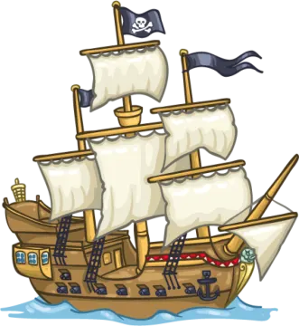 a pirate ship with a flag on it