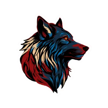 the head of a wolf with red, white and blue colors