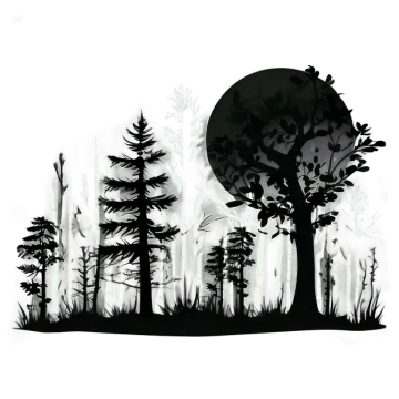 a black and white illustration of trees in the woods