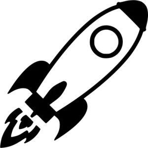 a black and white drawing of a rocket