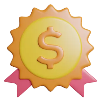 a gold medal with a dollar symbol on it