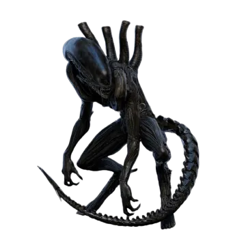 a black alien standing on a white background
