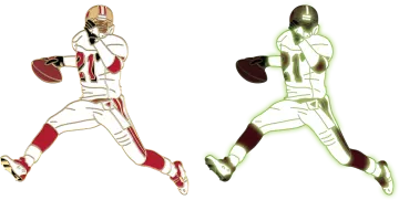 a drawing of two different types of football players