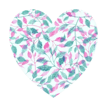 a heart made out of pink and green leaves