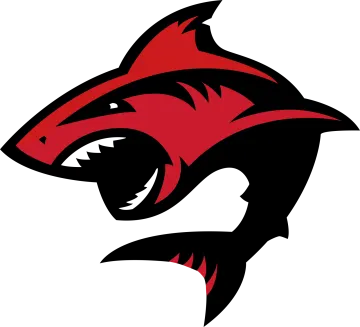 a red and black shark logo