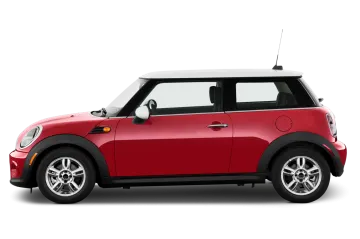 a red mini car on white background