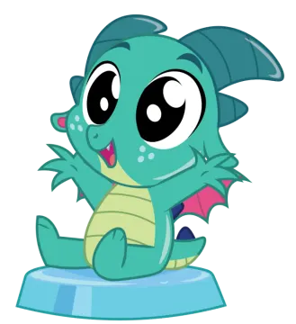 a little green dragon sitting on top of a blue bowl